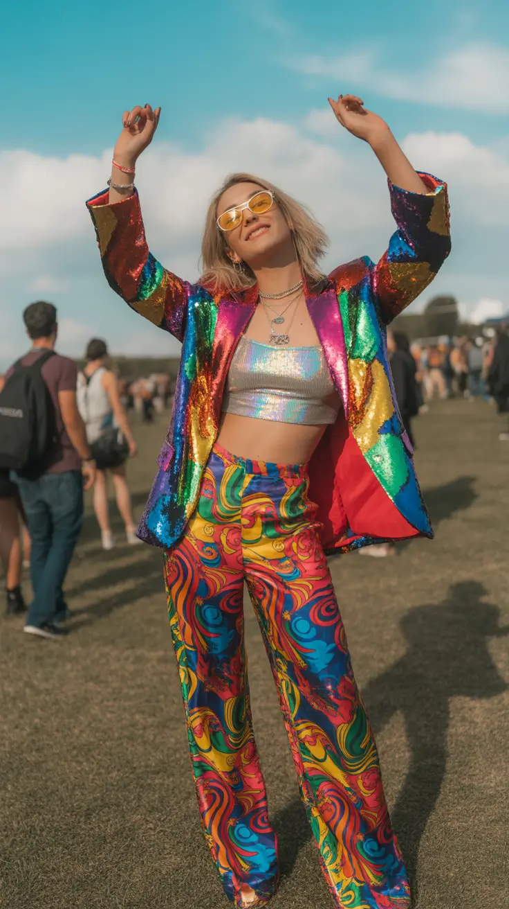 cute spring rave outfits 2026 Rainbow Groove Psychedelic Joy