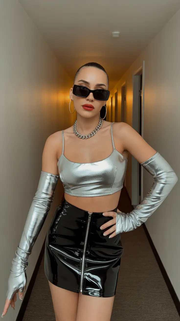 cute spring rave outfits 2026 Silver Siren Lateх Pulse