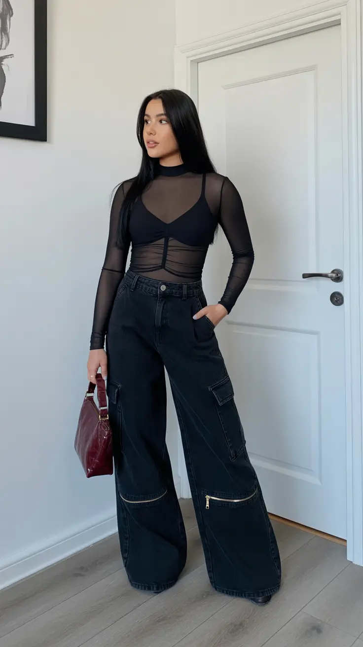 cute spring rave outfits 2026 Dark Mesh Midnight Motion