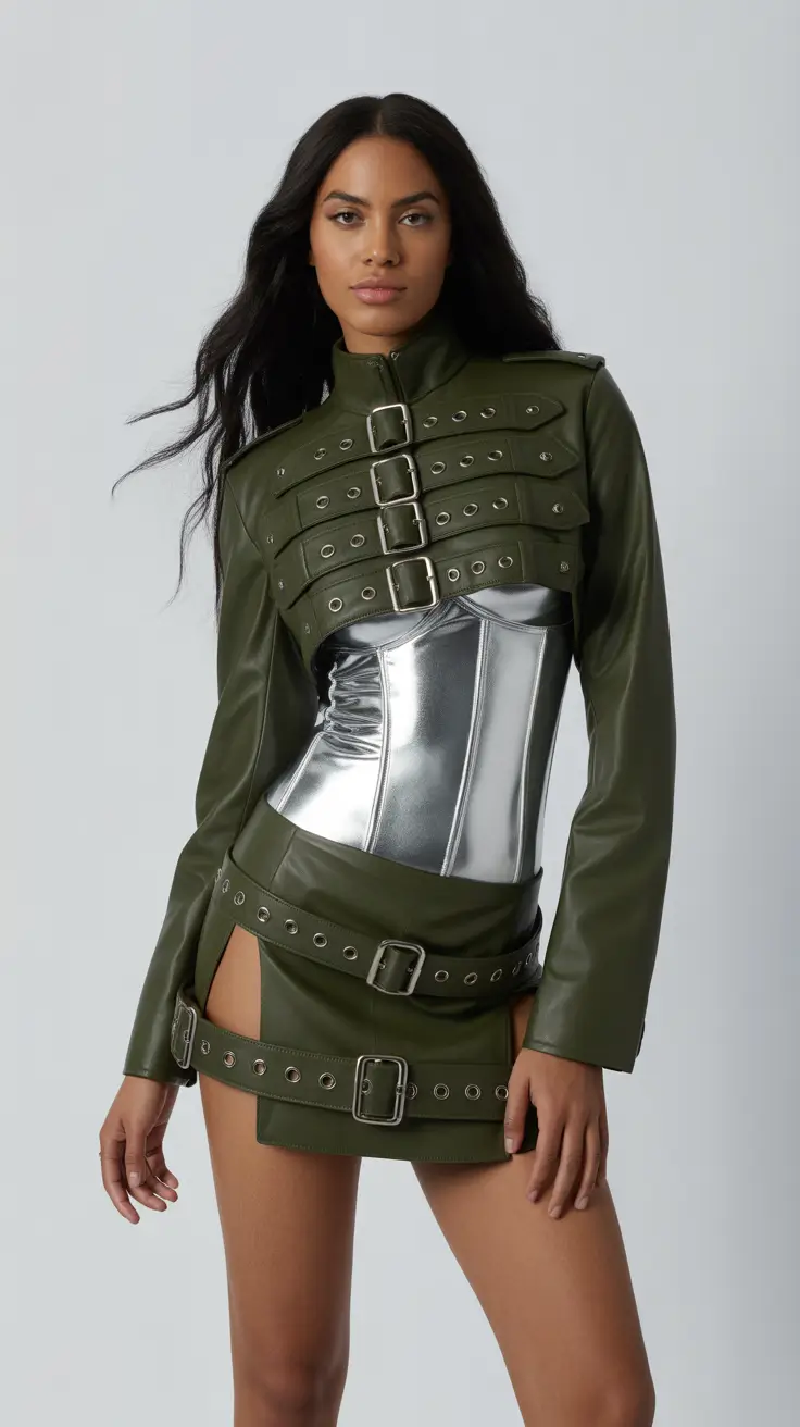 cute spring rave outfits 2026 Olive Armor Futuristic Edge