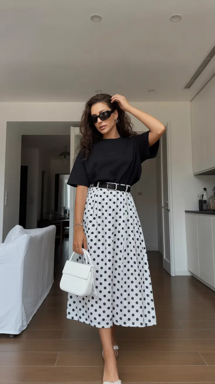 spring formal outfits 2026 Classic Monochrome With Playful Polka Flair