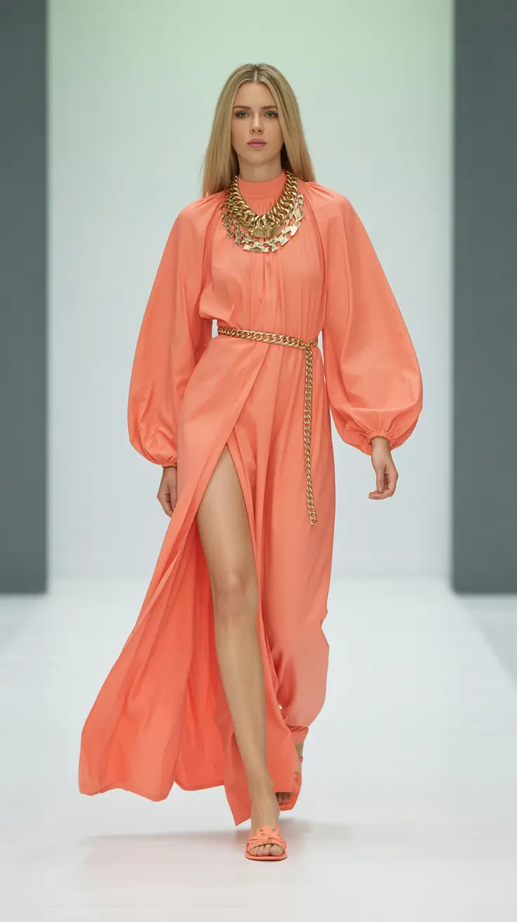 spring formal outfits 2026 Flowing Coral Drama for Runway Moments