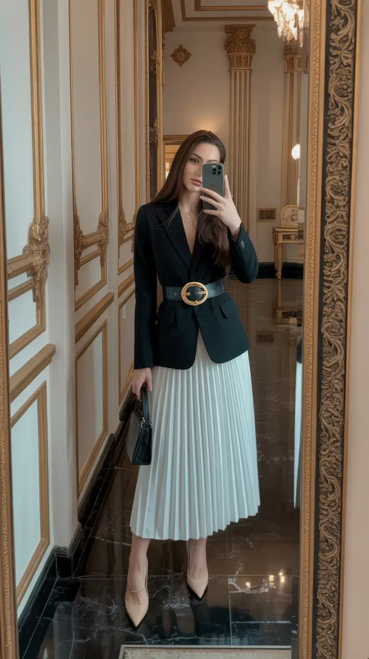 spring formal outfits women 2026 Tailored Elegance With Pleated Grace