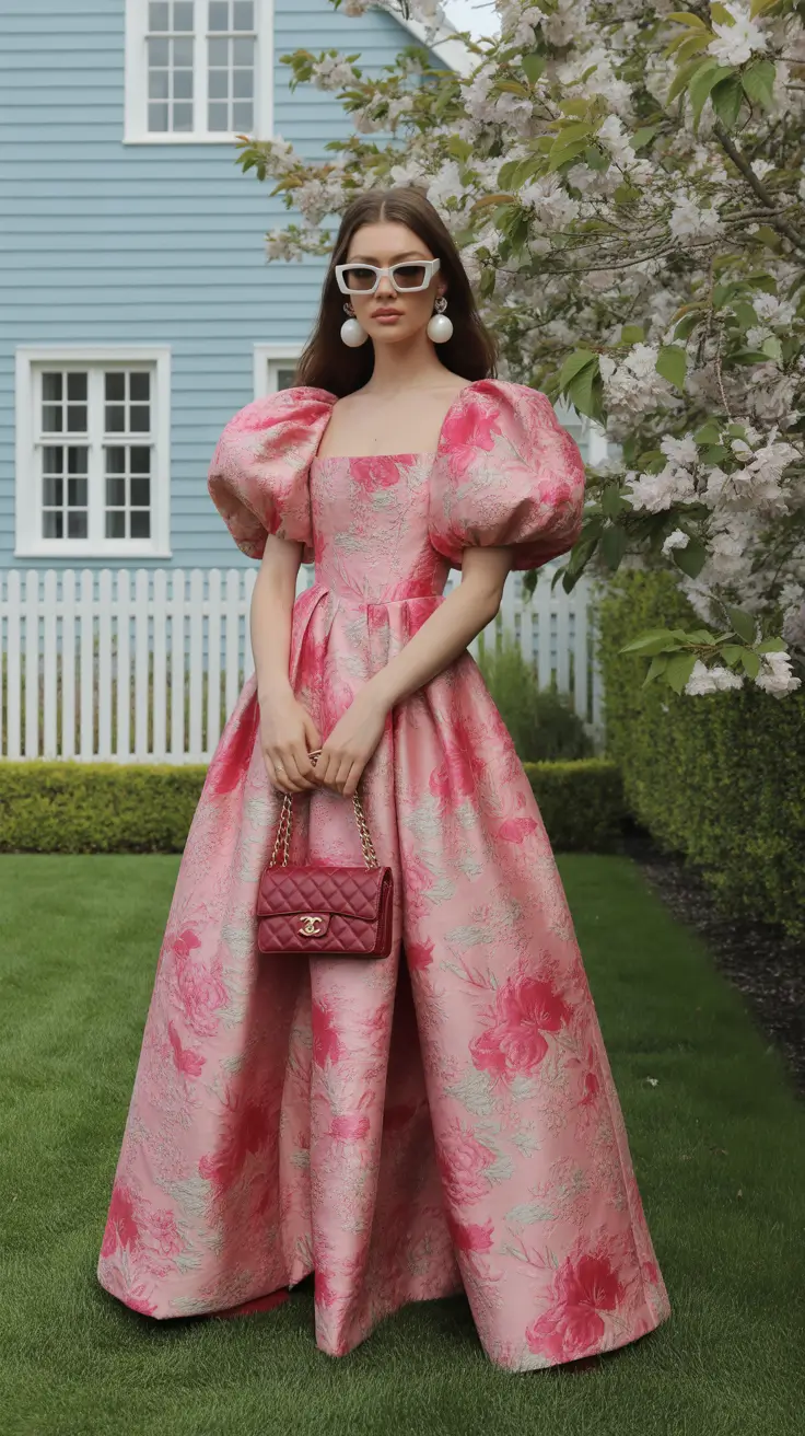 spring formal outfits 2026 Fairytale Florals in Blush Brocade