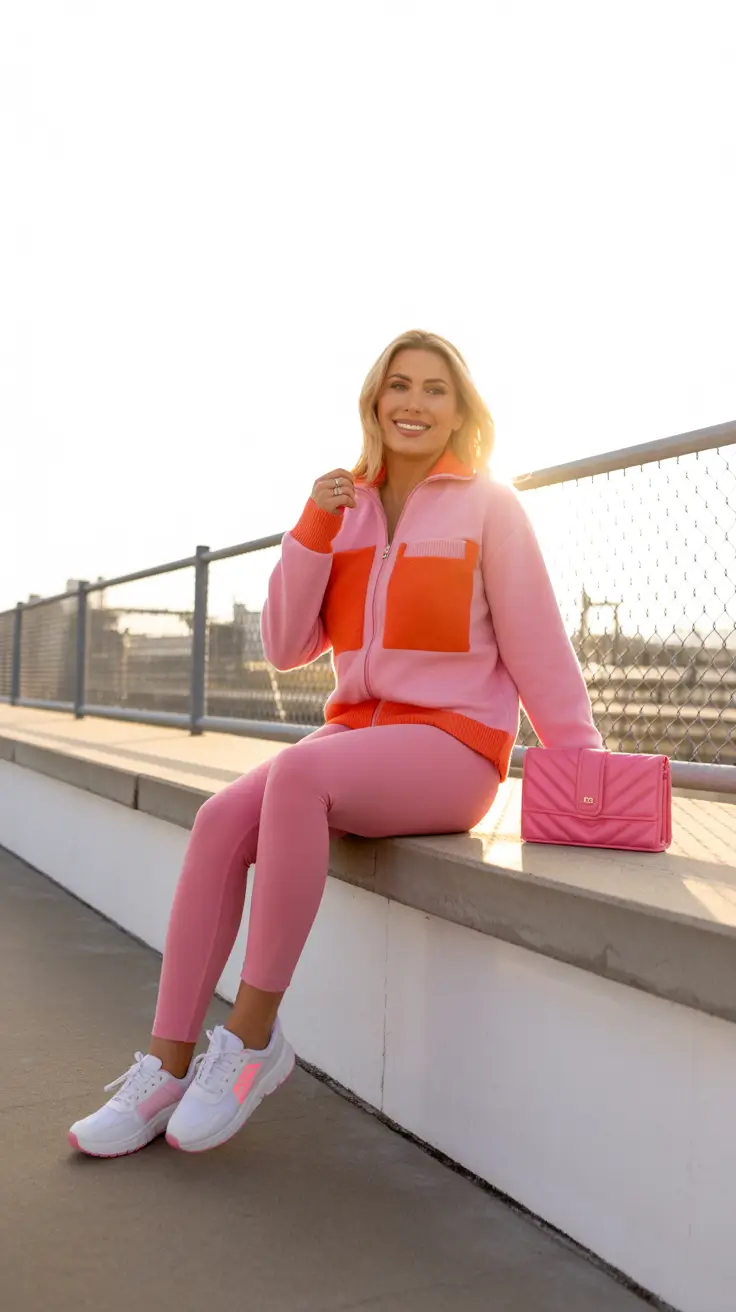 gorgeous spring workout outfits 2026 Bubblegum and Tangerine Color Blocked Warmth