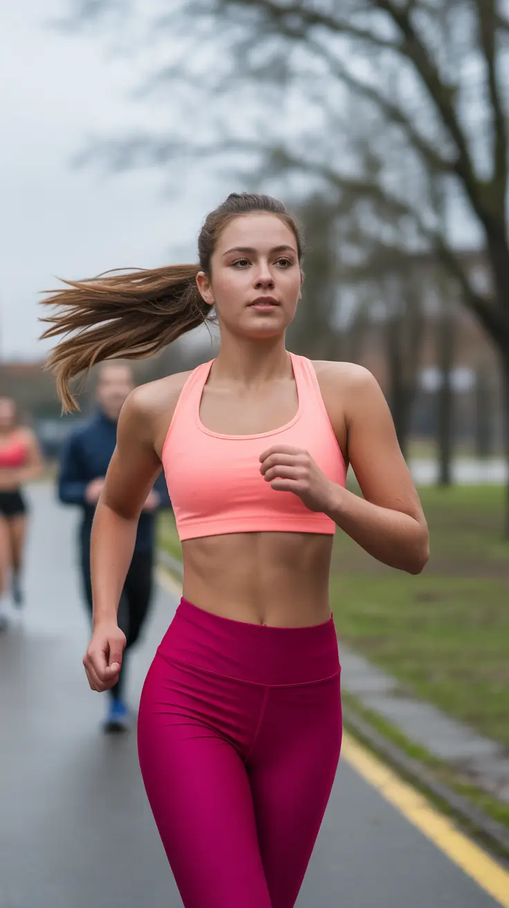 gorgeous spring workout outfits 2026 Peach-and-Fuchsia Running Set for Energized Spring Miles