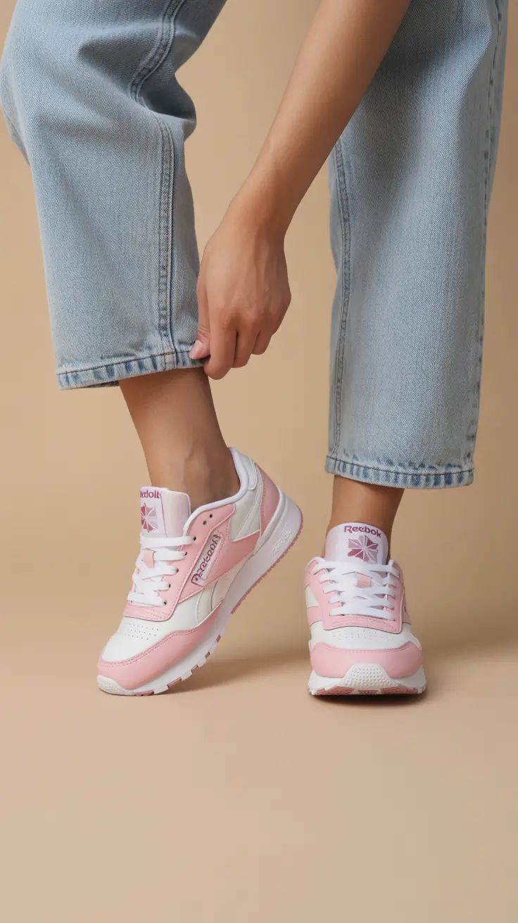must-have sneakers spring outfit 2026 Soft Denim Ease with Pastel Pink Classics