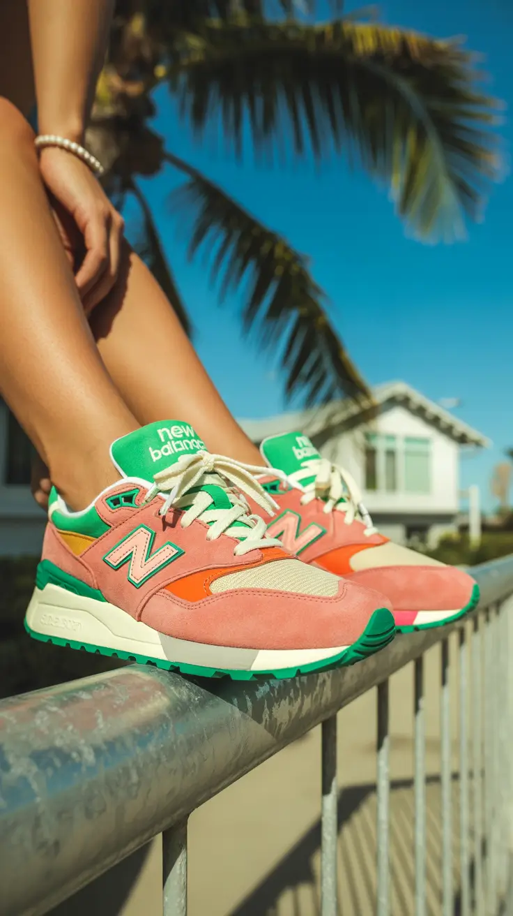 must-have sneakers spring outfit 2026 Vibrant Coral and Green New Balance for Sunny Days