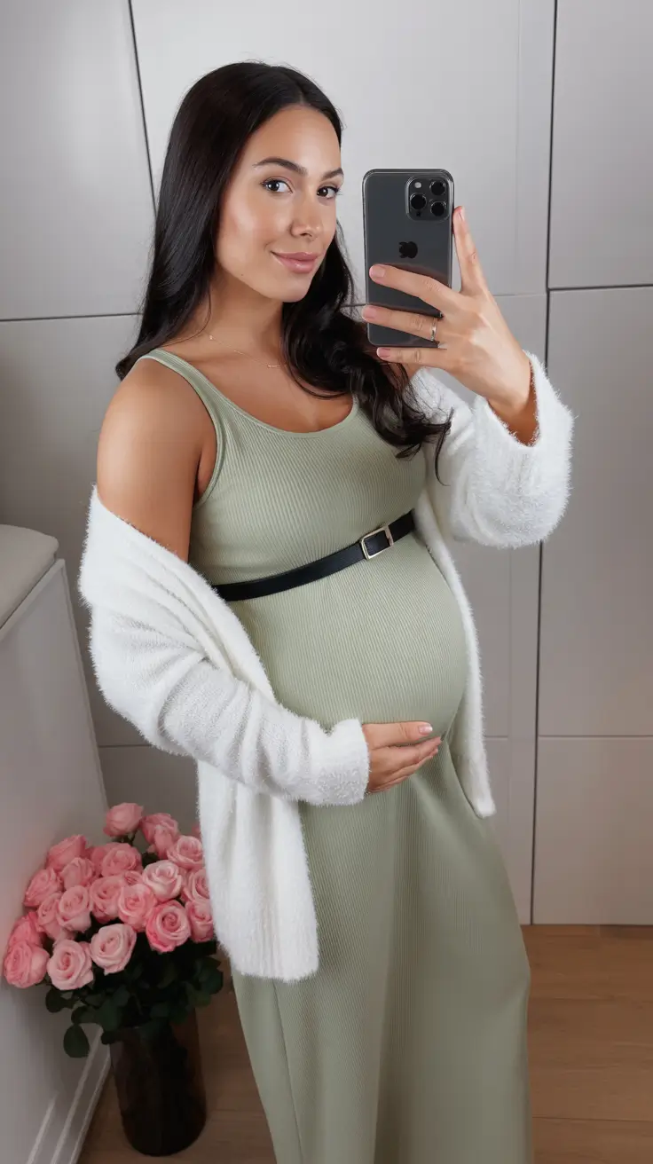 must-have spring outfit for pregnant women 2026 - Mint Greens with Cozy Accents