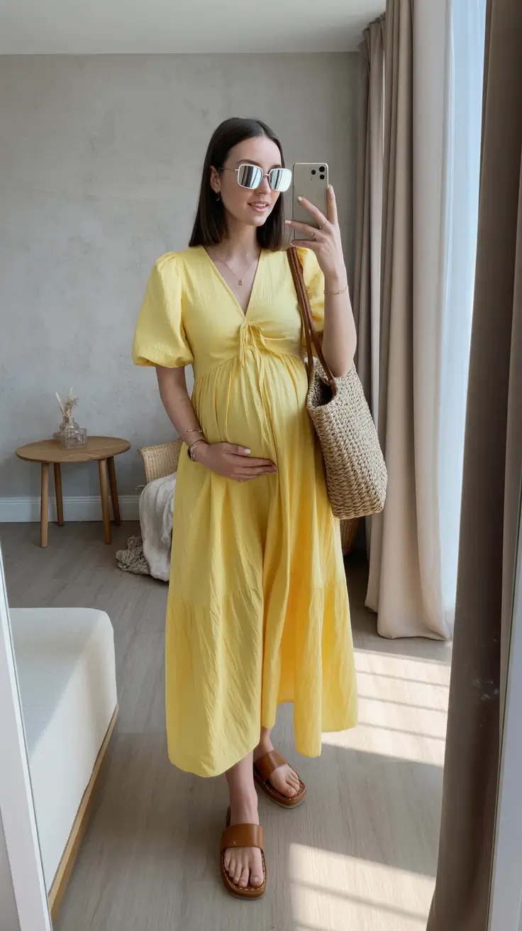 must-have spring outfit for pregnant women 2026 - Sunbeam Yellow with Relaxed Textures