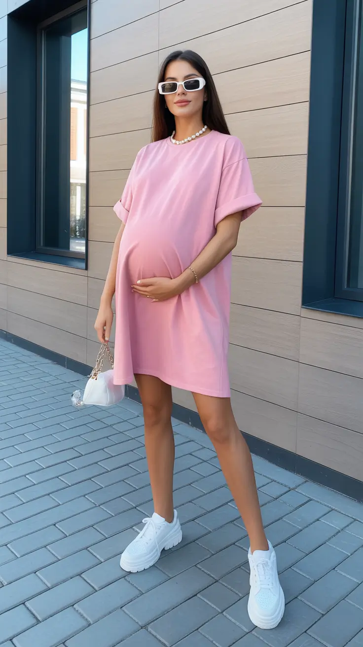 must-have spring outfit for pregnant women 2026 - Soft Pink Ease with Sporty Energy