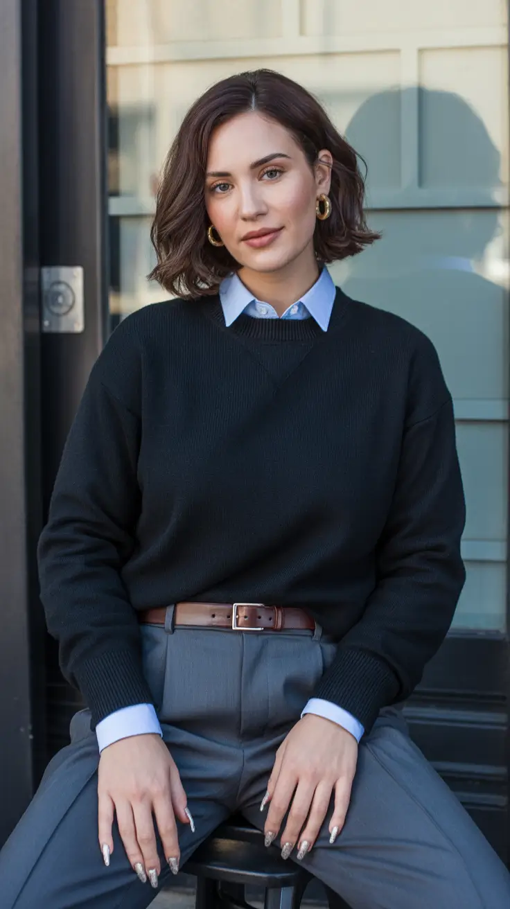 old money spring outfits 2026 Classic Black Knit and Tailored Grey for Quiet Sophistication