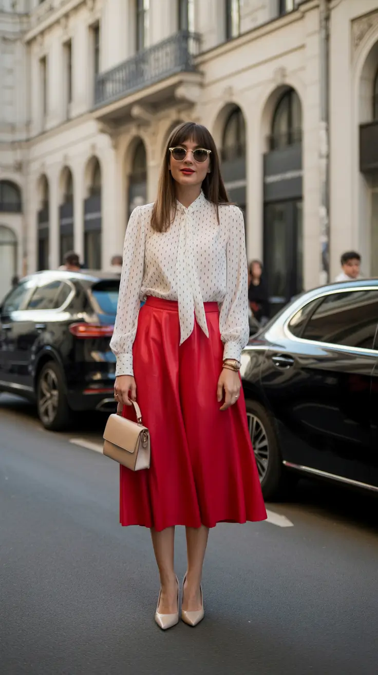 old money spring outfits 2026 Playful Red Skirt With Classic Spring Polka Dots