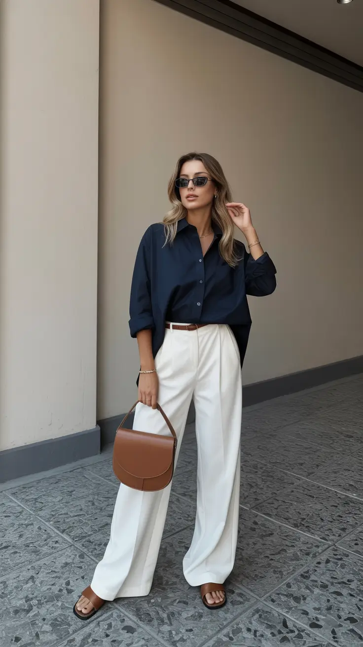 old money spring outfits 2026 Relaxed Navy and Crisp Whites for Modern Minimalism