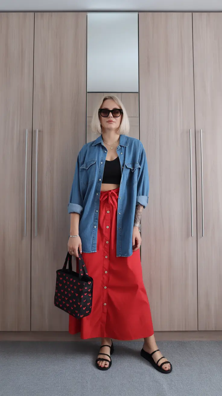 top spring capsule wardrobe 2026 Modern Red Accents With Relaxed Denim Layers