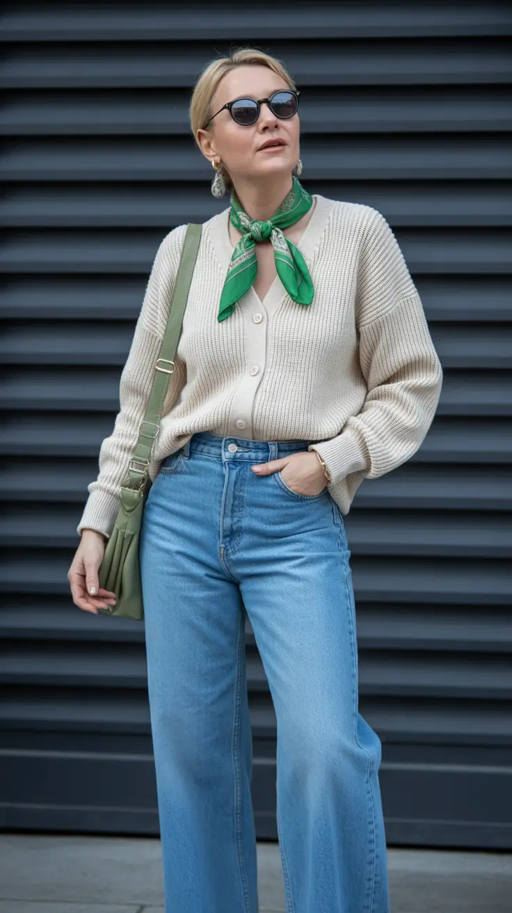 spring outfits women over 40 2026 Creamy Knits and Denim for Soft Spring Simplicity