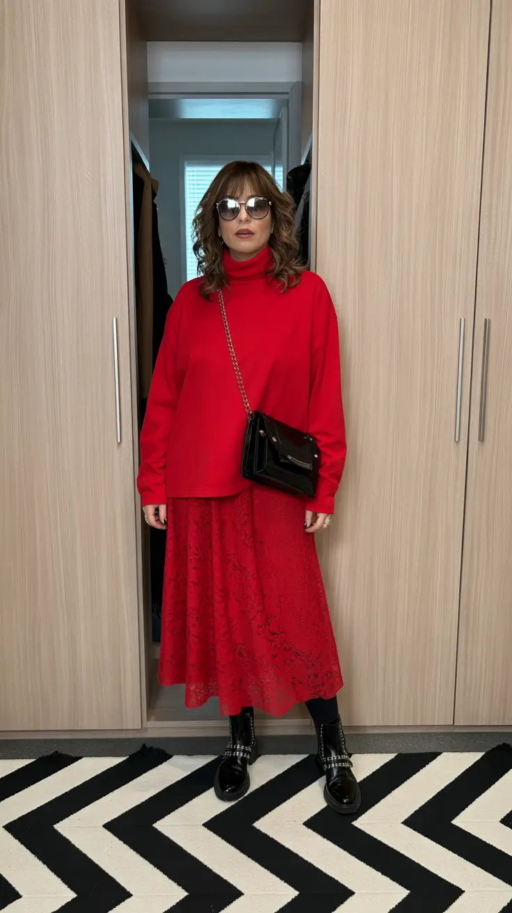 spring outfits women over 40 2026 Monochrome Red with an Urban Edge