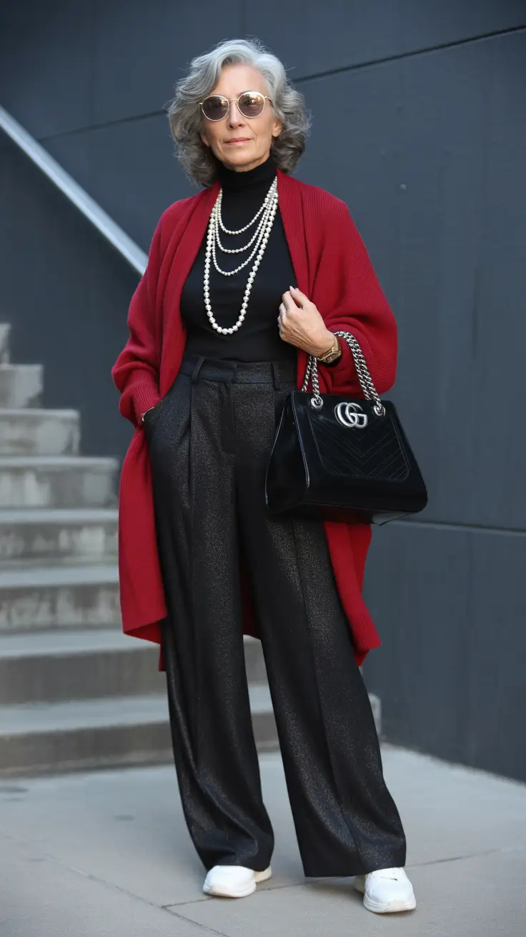 outfits for women over 50 spring - Modern Monochrome Drama With Luxe Layers