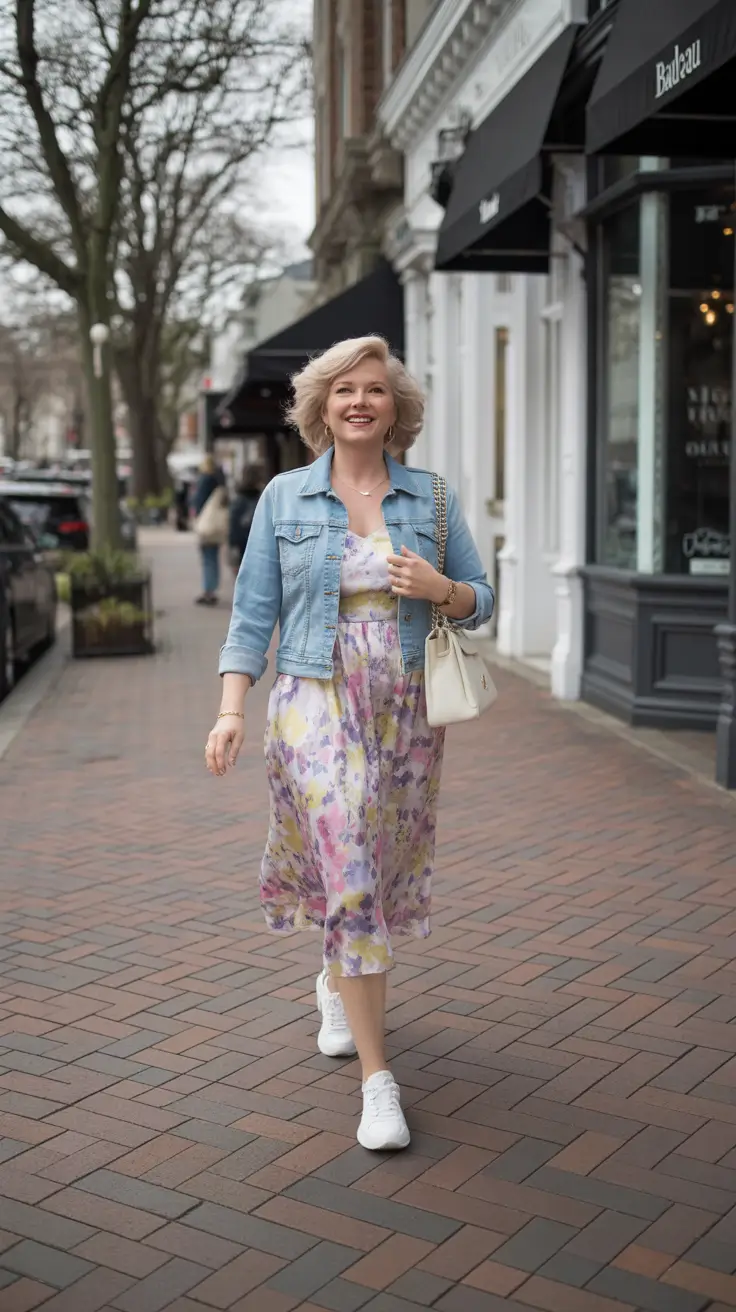 outfits for women over 50 spring - Fresh Florals and Denim for Lighthearted Spring Days