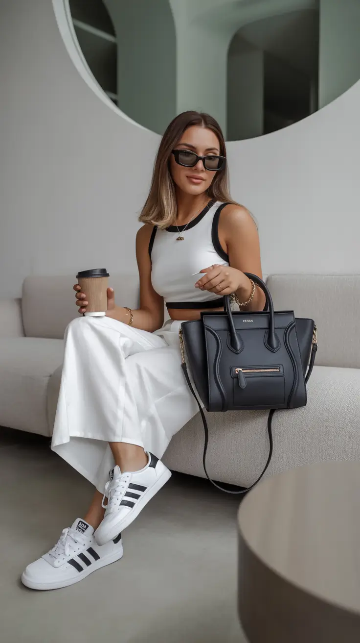 spring travel outfits 2026 - Modern White Staples with Sporty Accents