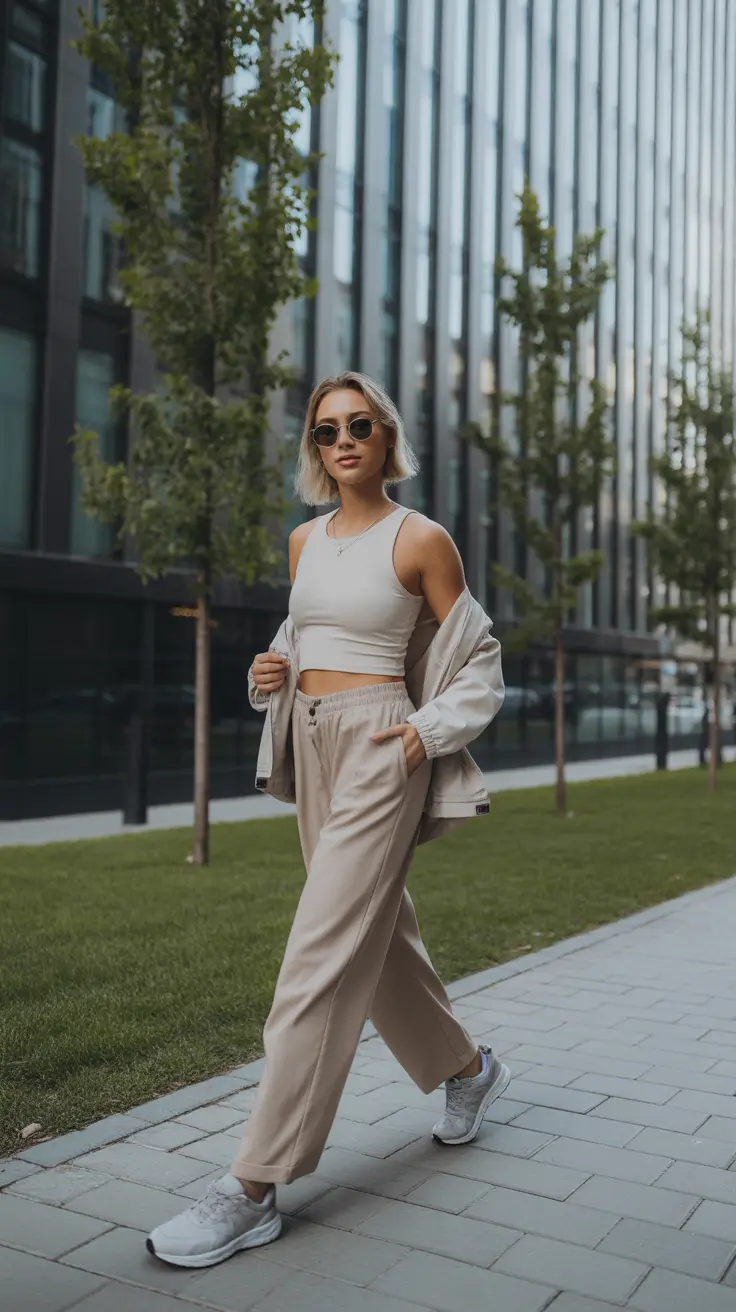 spring travel outfits 2026 - Sporty Neutrals for Active Days in the City