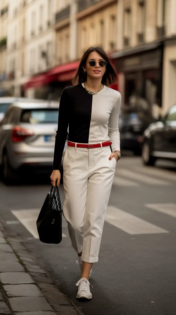 spring travel outfits 2026 - Chic Monochrome Contrast for European Streets