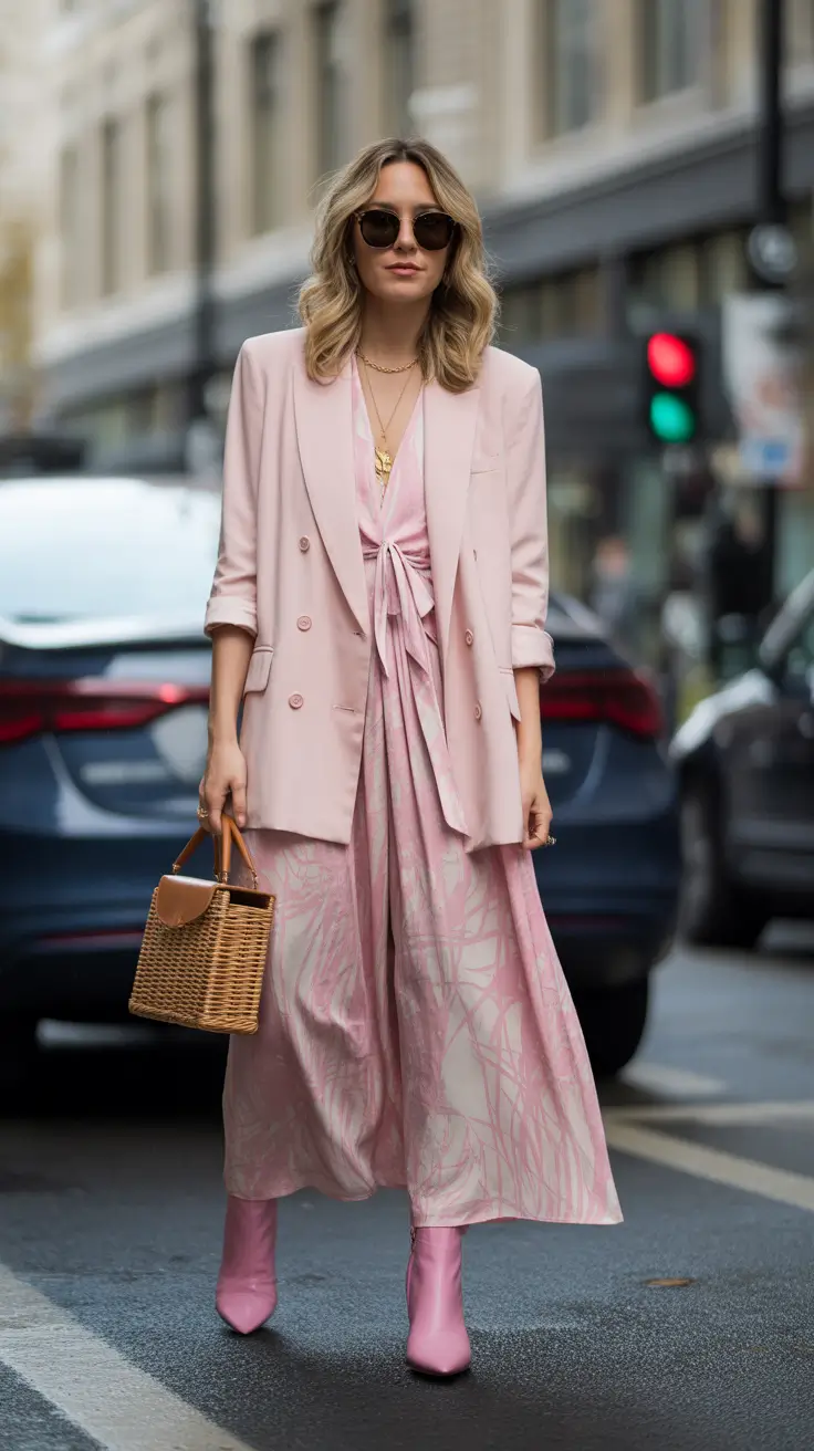 spring wedding outfits for guest Monochrome Blush Layers With Playful Structure