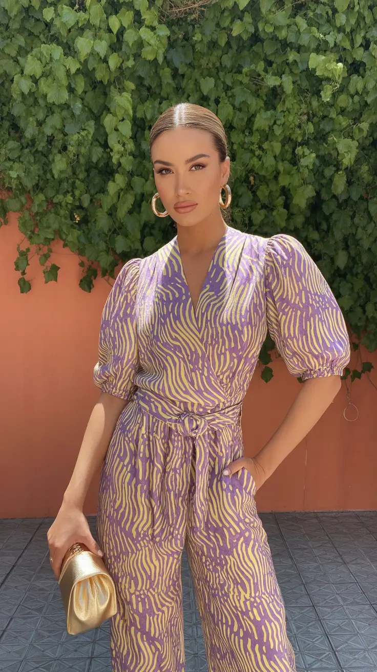 spring wedding outfits for guest Artful Prints in a Modern Statement Jumpsuit