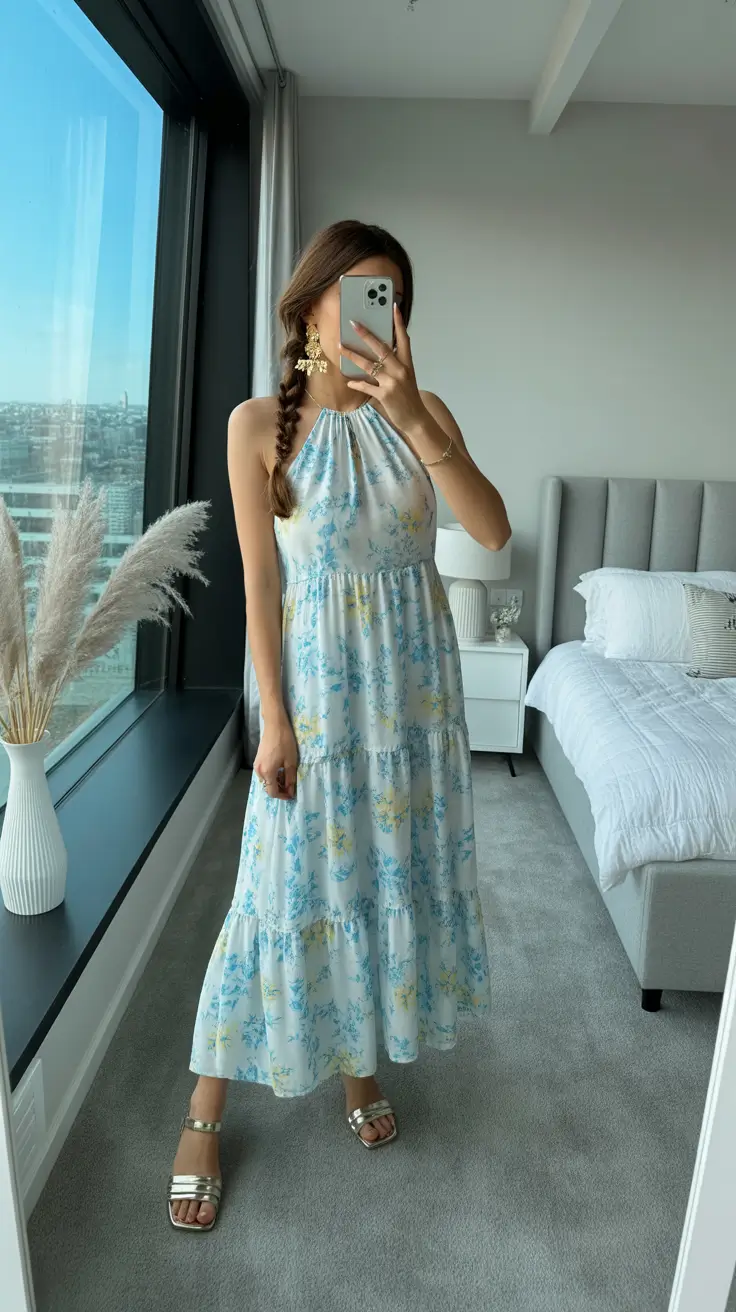 spring wedding outfits for guest Breezy Halter Dress With Gentle Pastel Florals