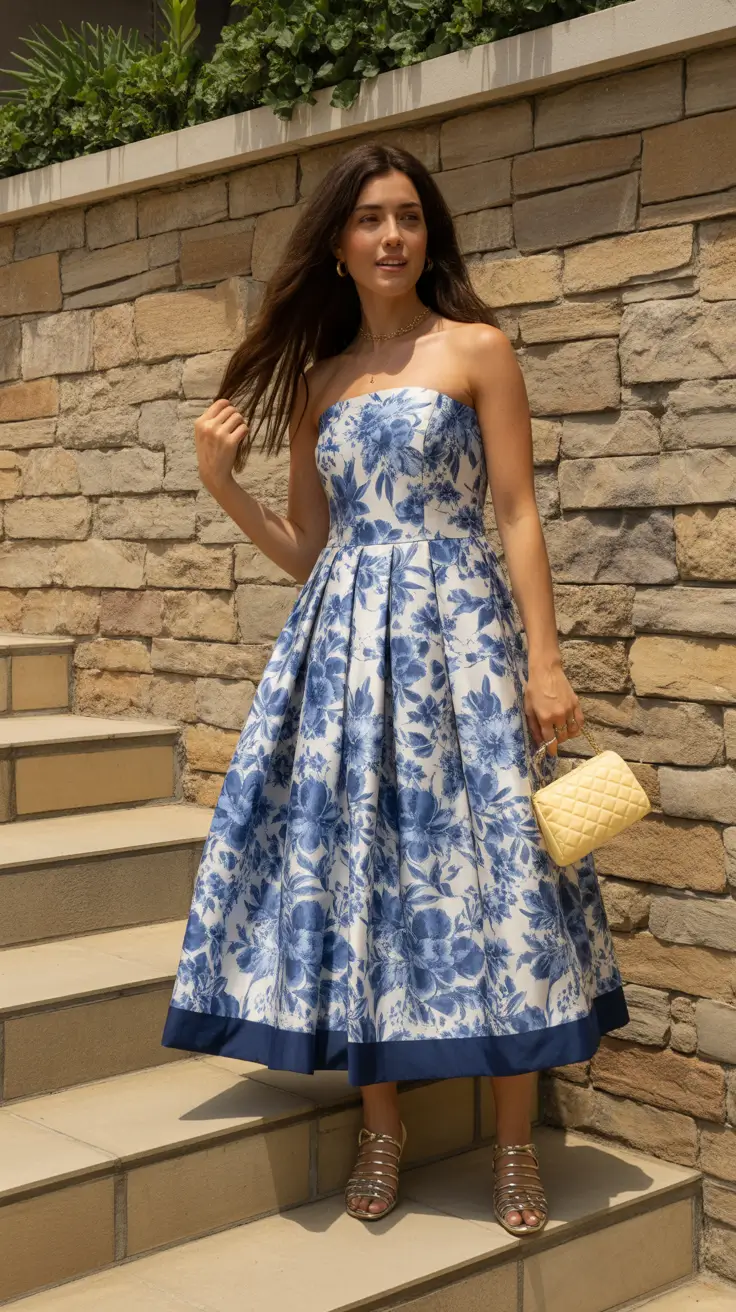 spring wedding outfits for guest Classic Blue Florals With a Fresh Spring Twist