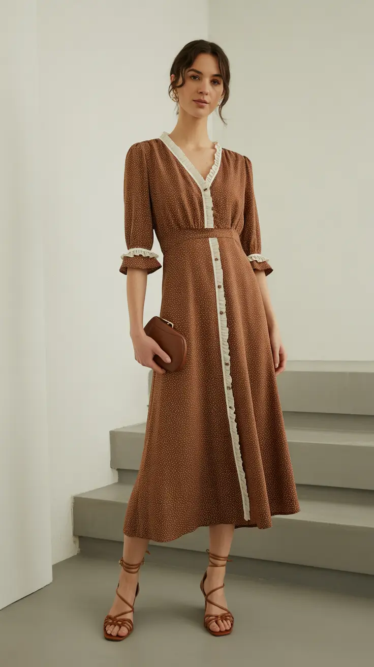 spring dress outfits 2026 Warm Browns and Vintage Details for Soft Spring Charm