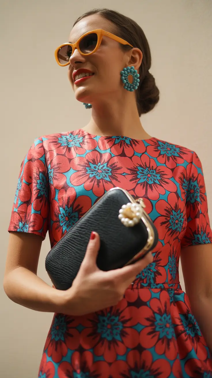 spring dress outfits 2026 Bold Red Florals with Vibrant Retro Accessories