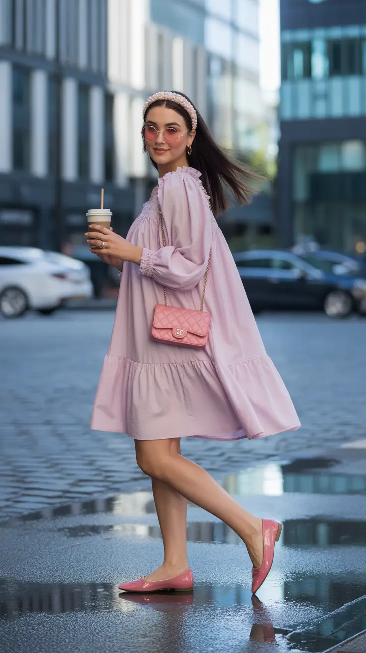 spring dress outfits 2026 Soft Pink Volume and Playful Pastel Accessories