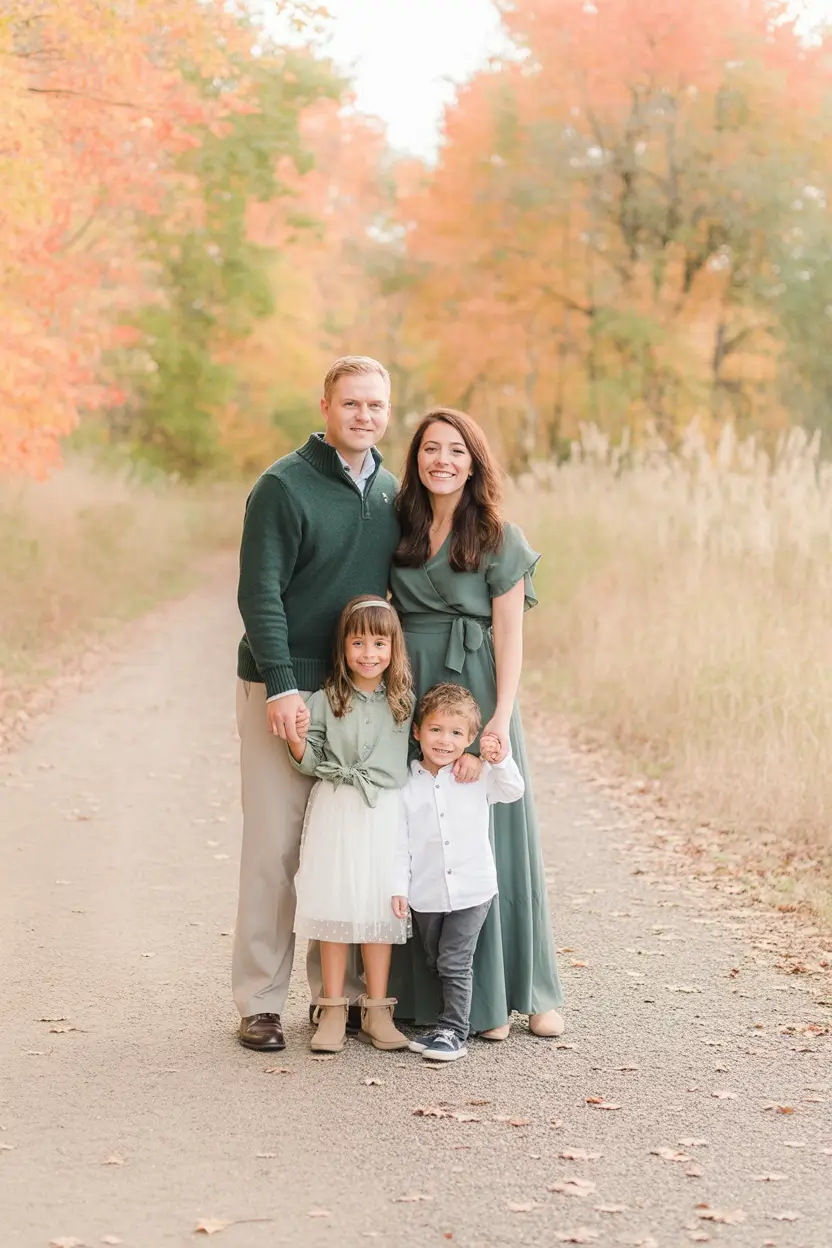 classy spring family pictures outfits 2026 Soft Sage and Forest Green for Natural Spring Depth