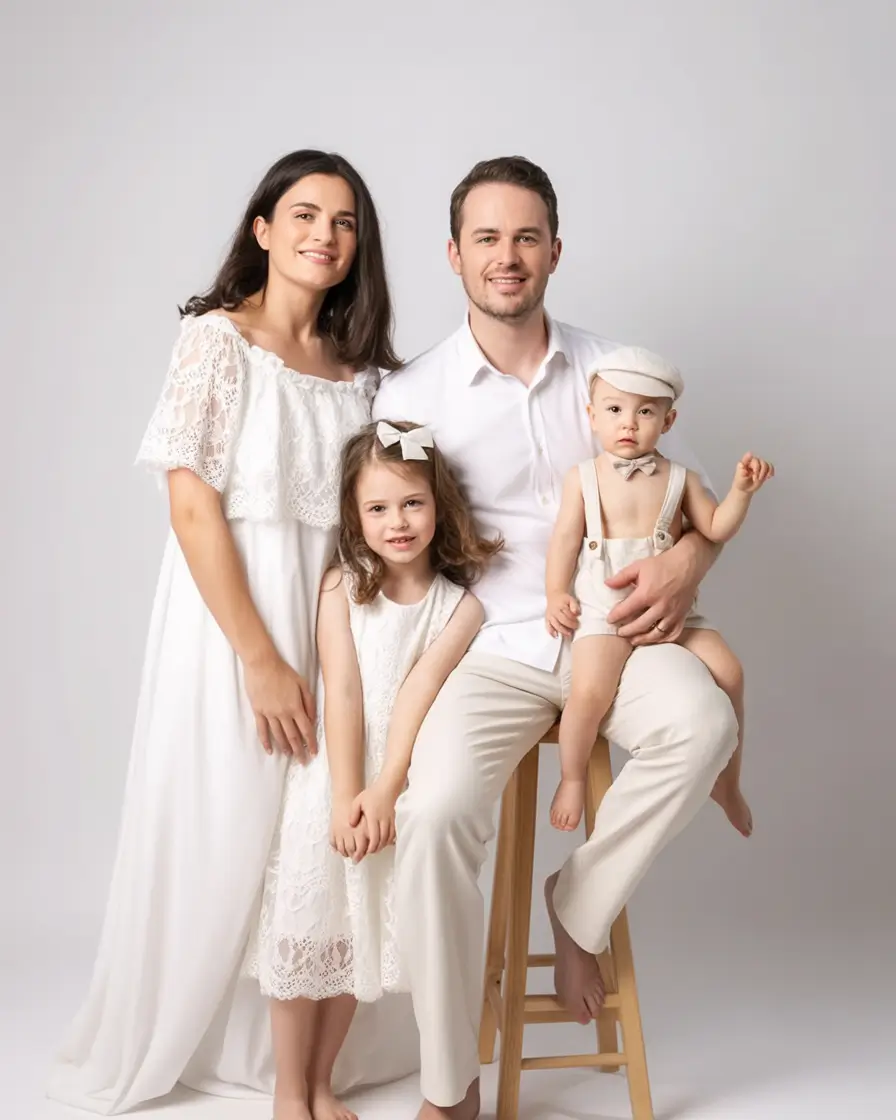 classy spring family pictures outfits 2026 Elegant All-White for a Dreamy Family Portrait