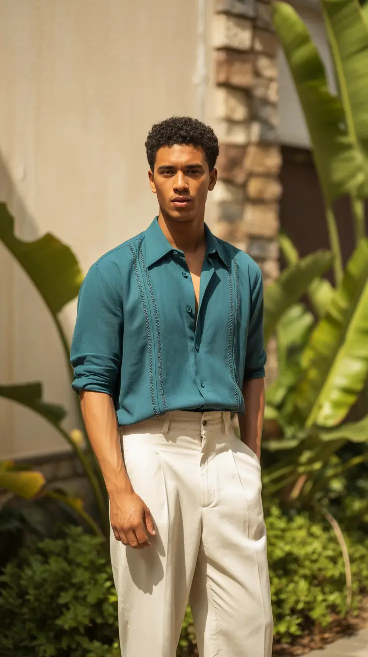 spring outfits men 2026 Soft Teal Elegance with Warm-Weather Ease