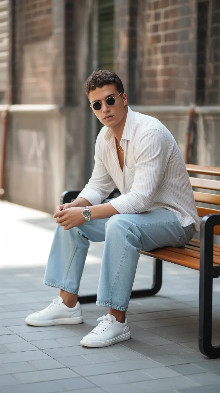 spring outfits men 2026 Relaxed Stripes with Everyday Lightness