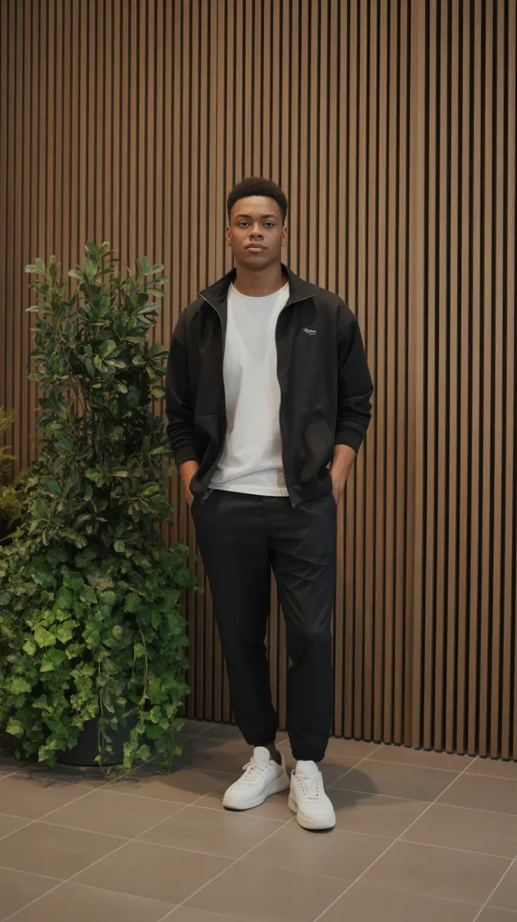 spring outfits men 2026 Sporty Minimalism with Clean Modern Lines