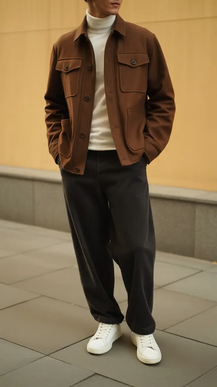 spring outfits men 2026 Warm Tones and Structured Comfort
