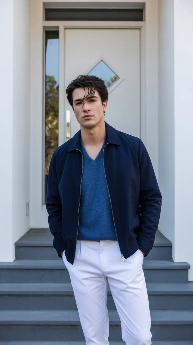 spring outfits men 2026 Fresh Blue Tones with Urban Ease