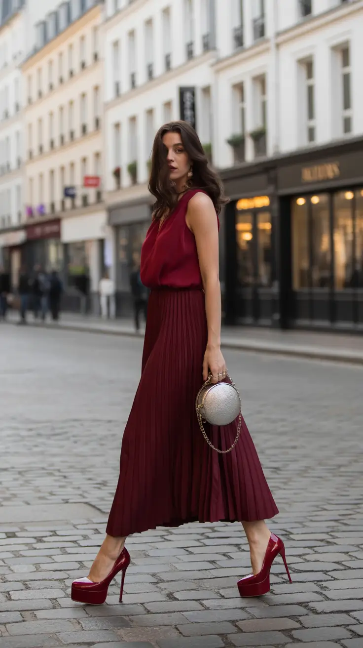spring dinner outfits Monochrome Garnet for Elevated Femininity