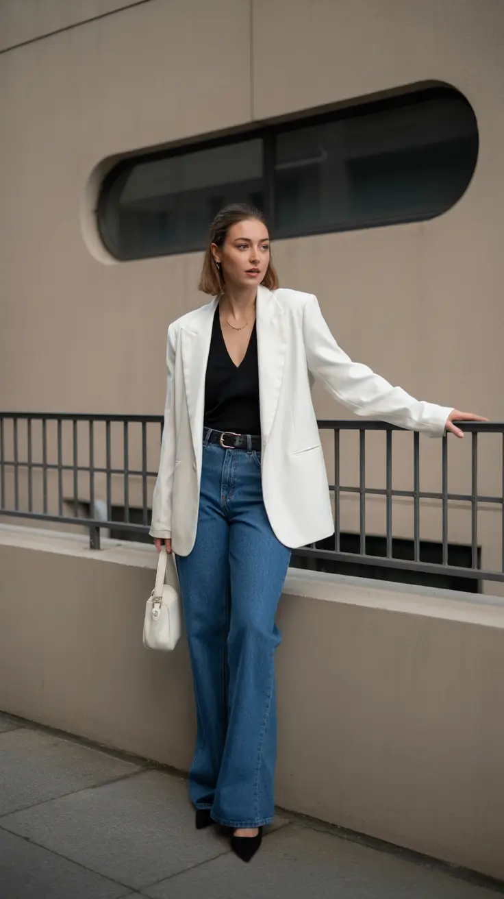 casual spring outfits 2026 Crisp Blazer and Denim for Classic Spring Balance