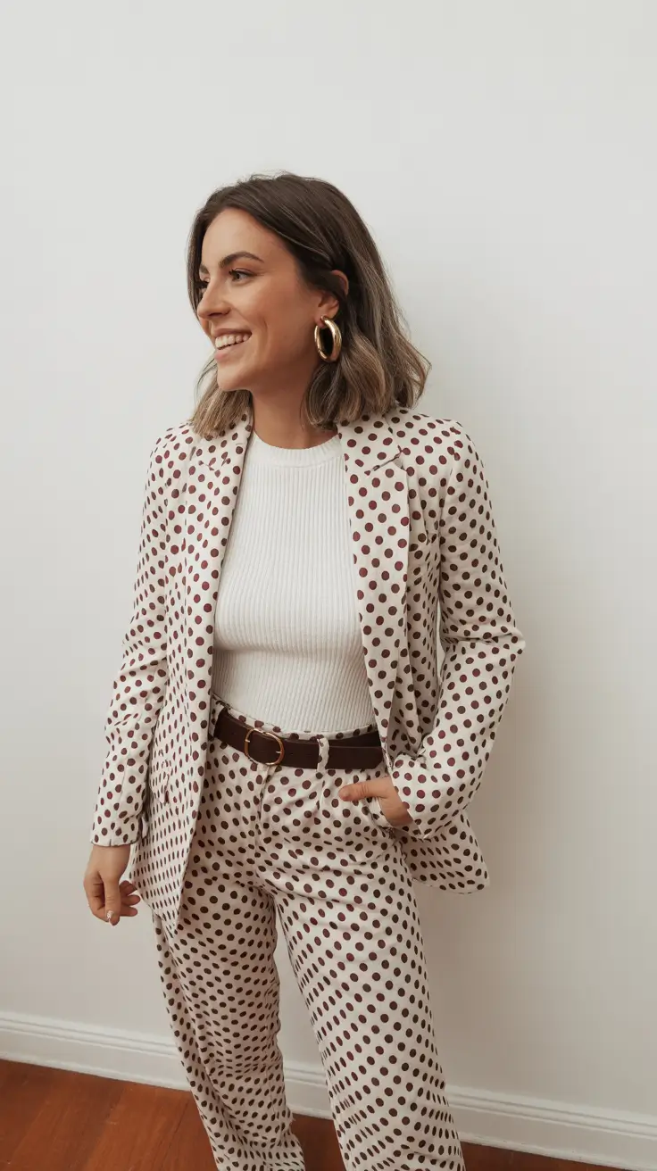 casual spring outfits 2026 Playful Polka Dots in Tailored Silhouettes