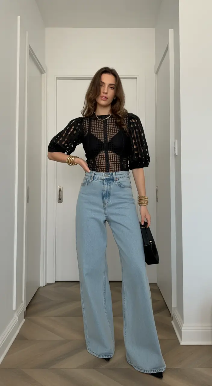 comfy-spring-outfits-2026-Modern-Black-Mesh-With-Relaxed-Denim-Ease