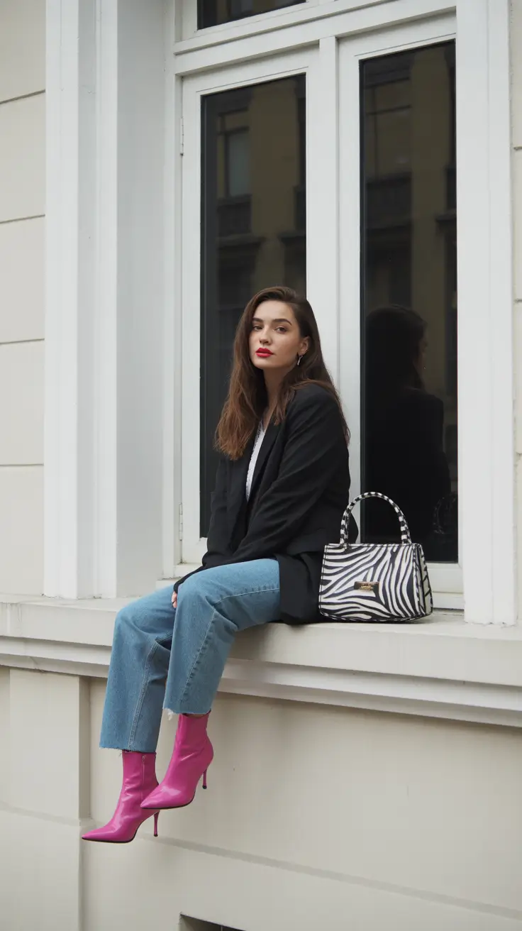 comfy-spring-outfits-2026-Classic-Black-Layers-With-a-Pop-of-Pink