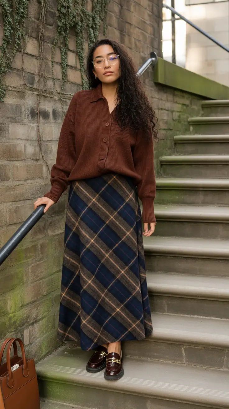 popular early spring outfits 2026+Warm Academia Tones with Classic Plaid