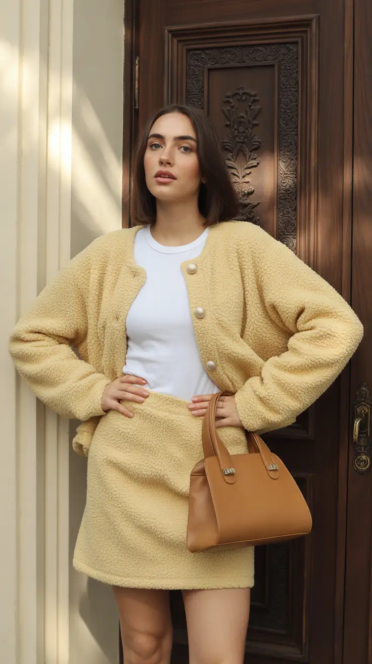 popular early spring outfits 2026+Soft Teddy Texture in a Minimal Palette