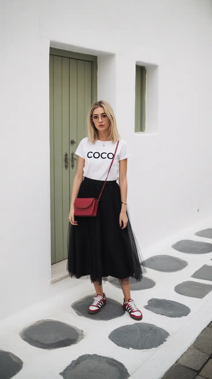 spring break outfit inspo 2026 Graphic Cool Meets Tulle Movement