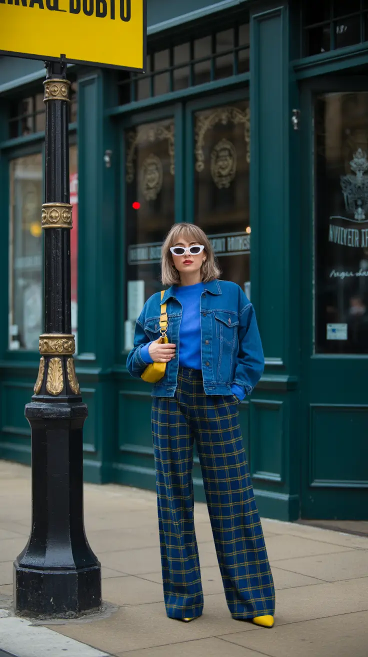 spring outfits streetwear y2k Bold Plaids and Electric Blue for Elevated Everyday Style