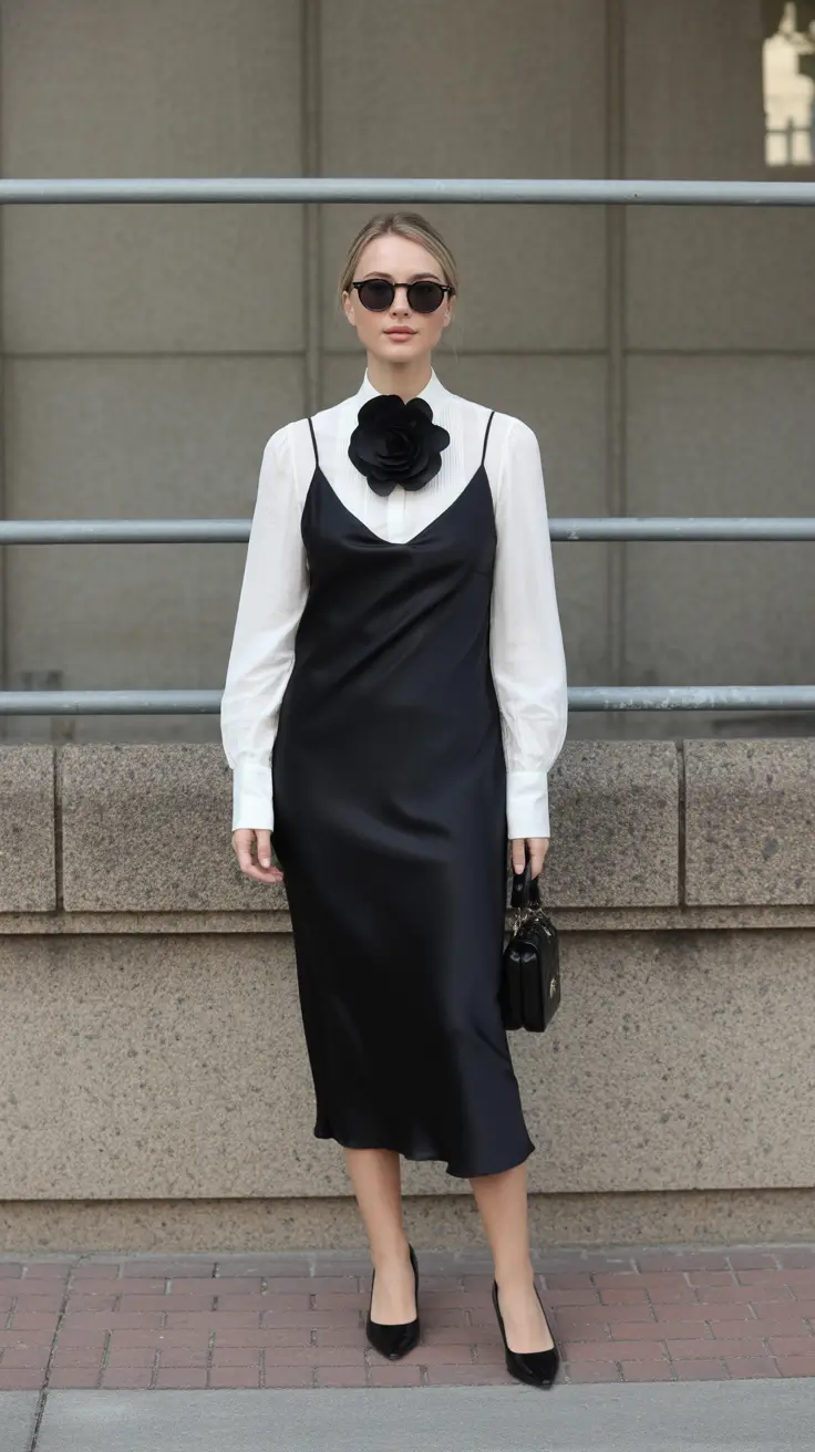 spring outfits streetwear y2k Monochrome Noir with a Soft Vintage Romance